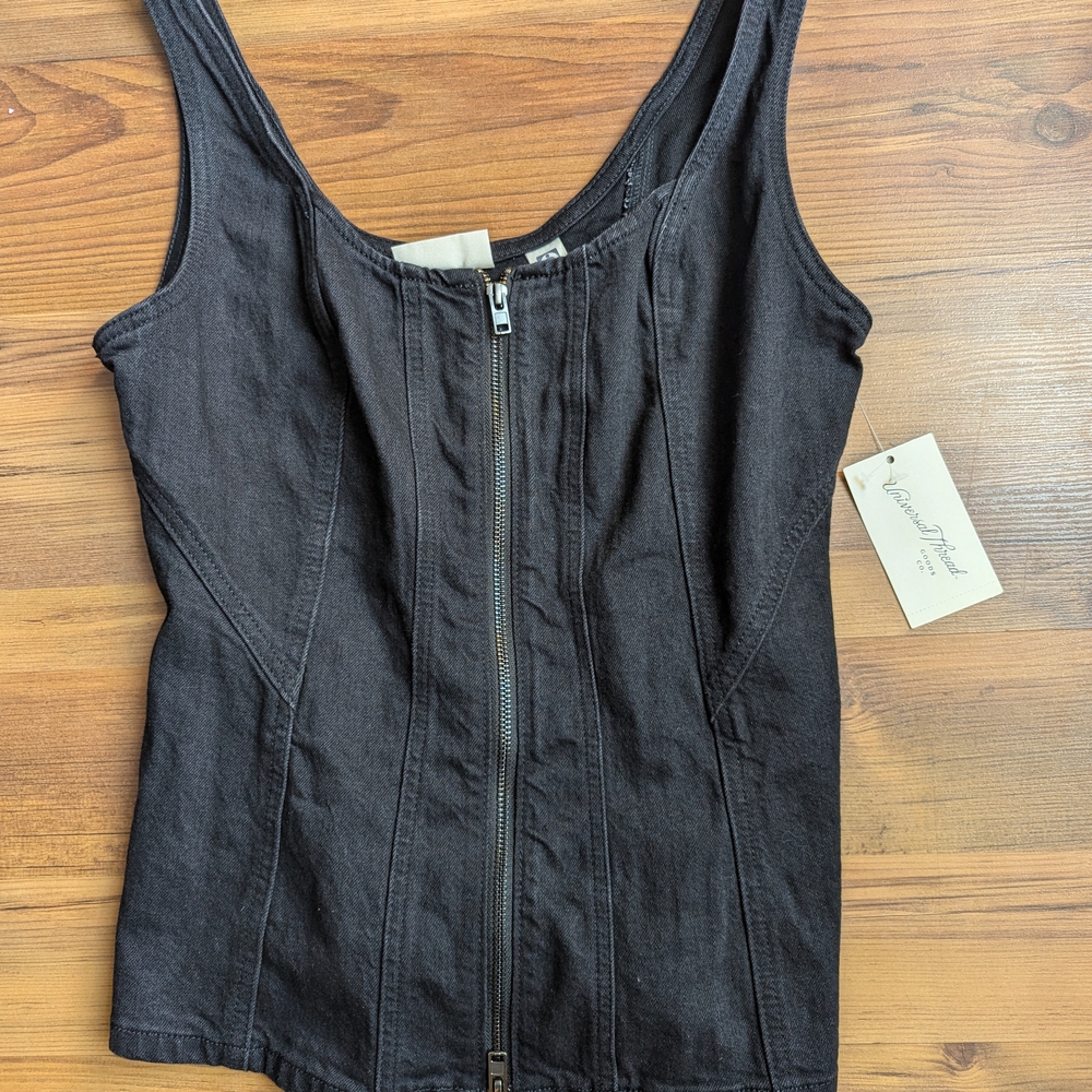 BNWT Universal Thread Black Denim Front Zipper Corset Top